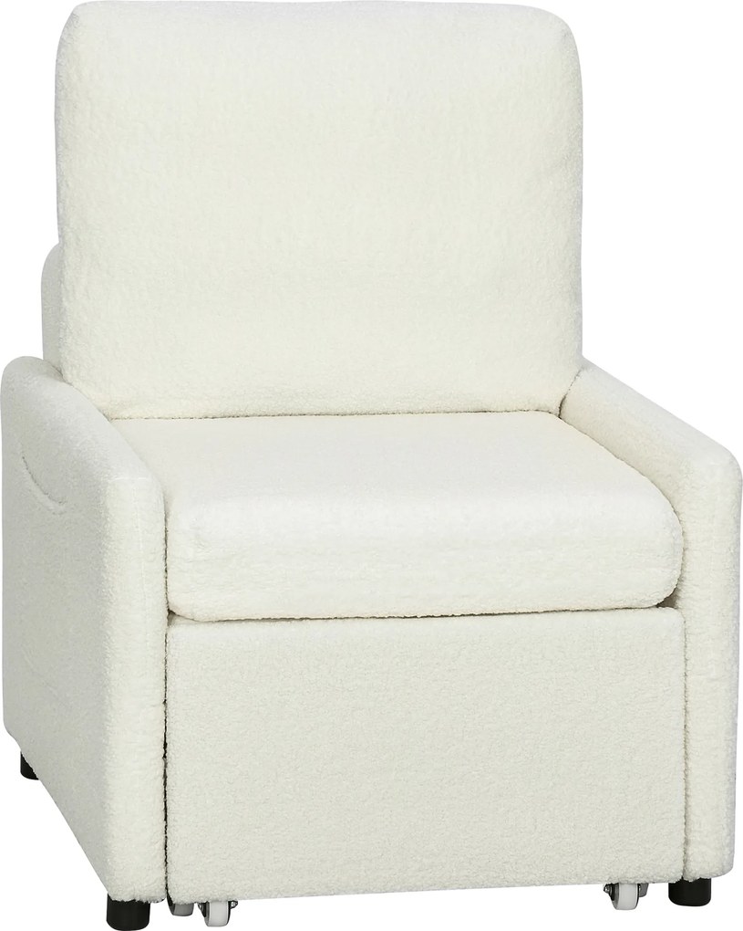 HOMCOM Poltrona 2 em 1 Sofá Cama Individual Poltrona-Cama com Arrumação Escondida Assento Largo e Acolchoado 72x85,5x91 cm Creme | Aosom Portugal