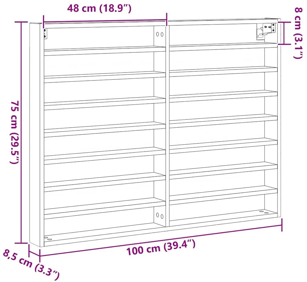 Armário Vitrine Madeira Velha 100x8,5x75 cm Madeira Engenheirada