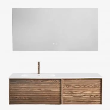 Conjunto De Móvel De Casa De Banho Suspenso 140x50 Cm Em Madeira Com Lavatório Integrado Solea Castanho Fresno & Retangular Led - Sklum
