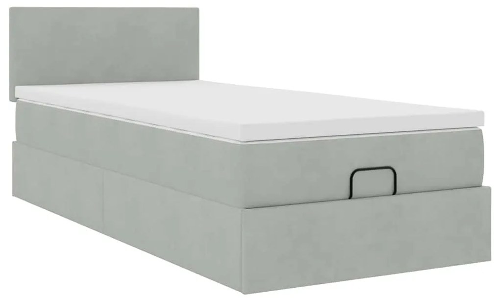 Estrutura cama otomana colchão 80x200 cm veludo cinzento claro