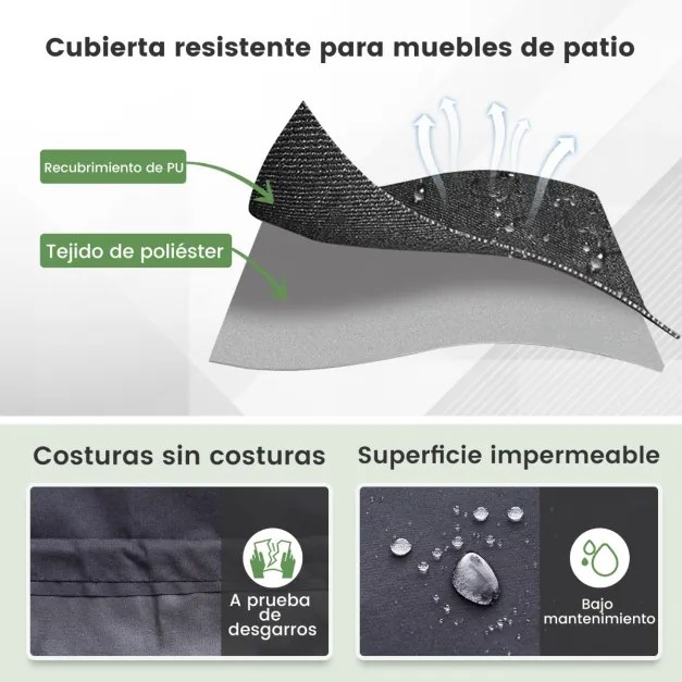 Capa impermeável para mesas redondas de exterior para conjuntos de móveis com fivelas de ventilação e cordões Cobertura impermeável 213 cm (L) Preto