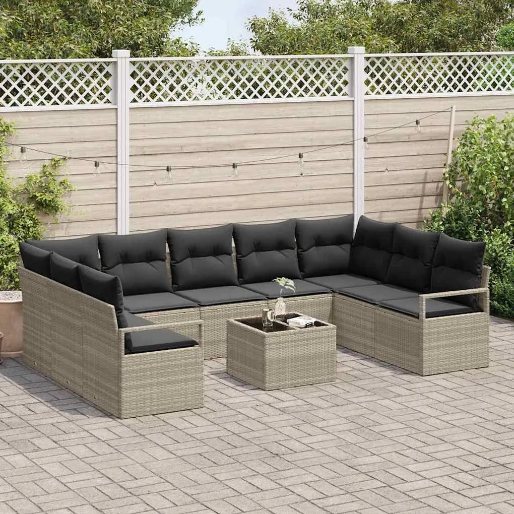 Conjunto de Sofá de Jardim de 10 Peças com Almofadas em Rattan Sintéti