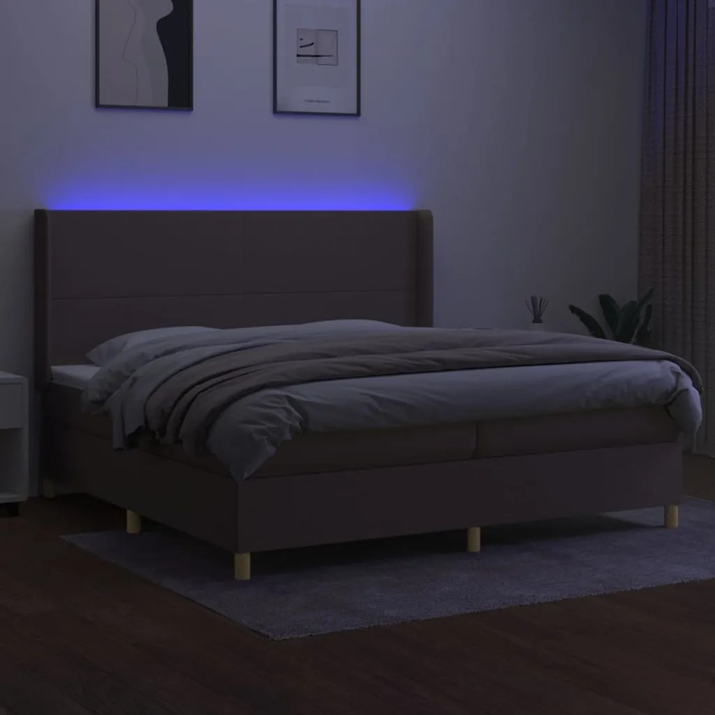 Cama box spring colchão/LED 200x200cm tecido cinza-acastanhado