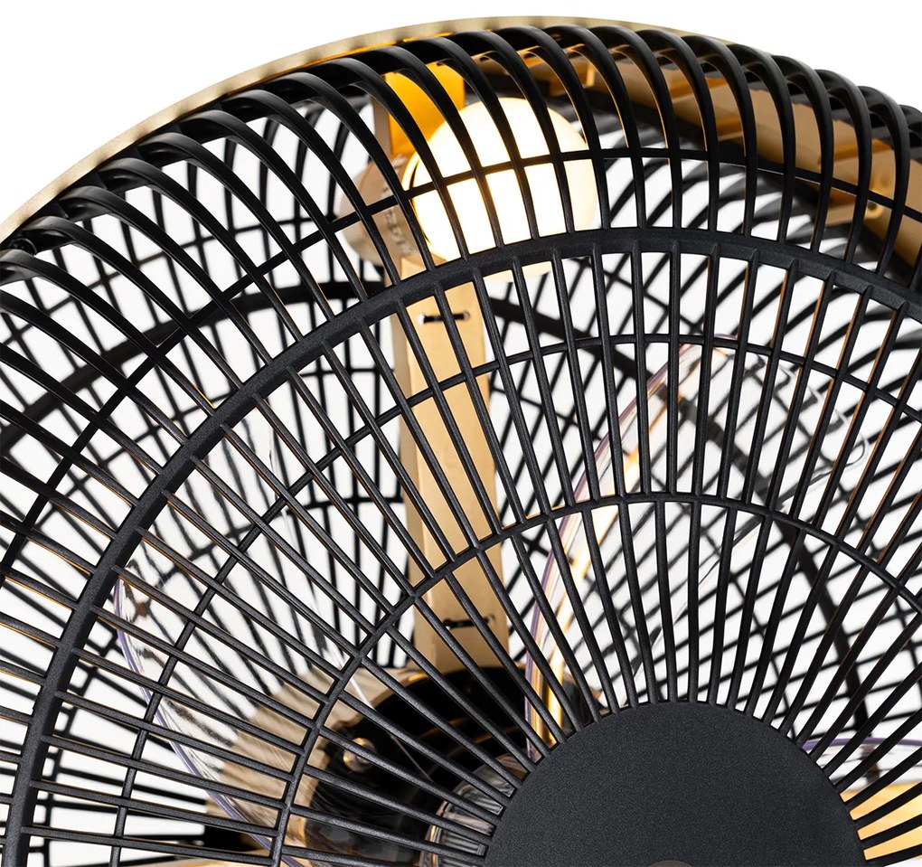 Ventilador de pé tripé preto com dourado 4 luzes - Kim Moderno