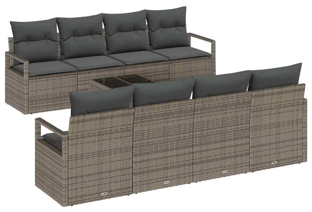 Conjunto de Sofá de Jardim vidaXL 9 Peças com Almofadas Cinzento Vime