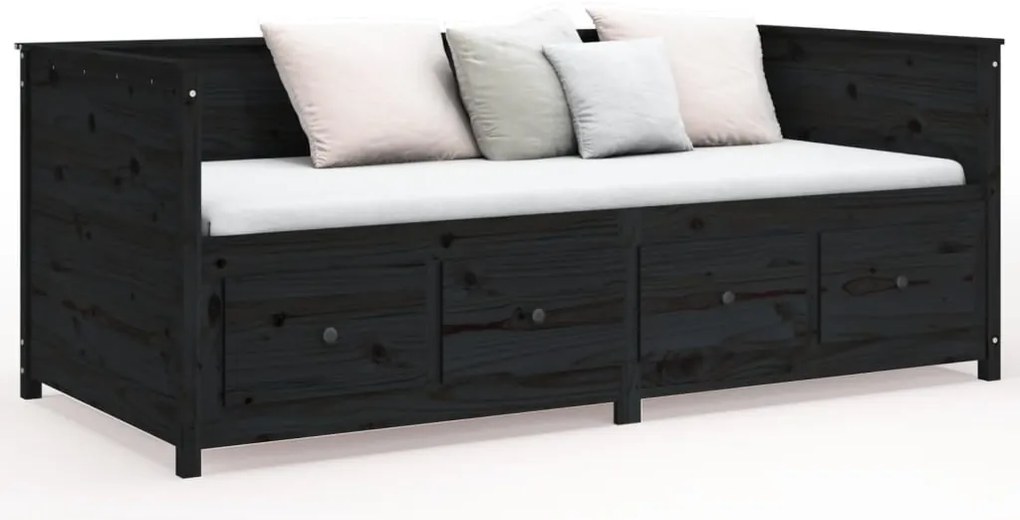 Sofá-cama 100x200 cm madeira de pinho maciça preto