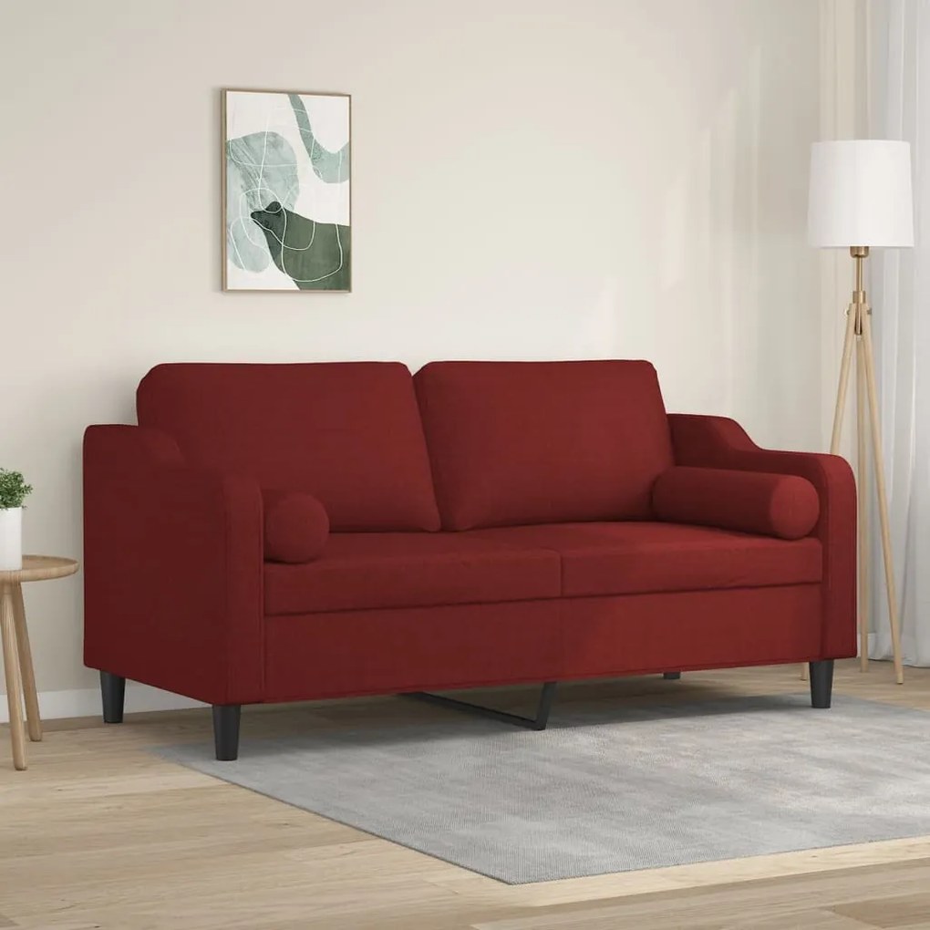 vidaXL Sofá 2 lug. c/ almofadas/almofadões 140cm tecido vermelho tinto