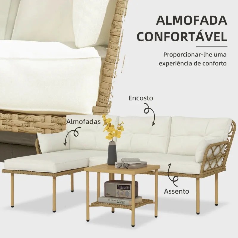 Conjunto Louge de 3 Peças com Sofá de Jardim e Mesa de Centro com Almo