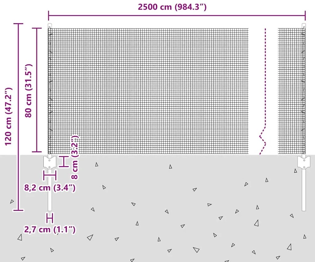 Cerca de Arame Soldado com 11 Postes U Cinza 0.8x25 m Aço