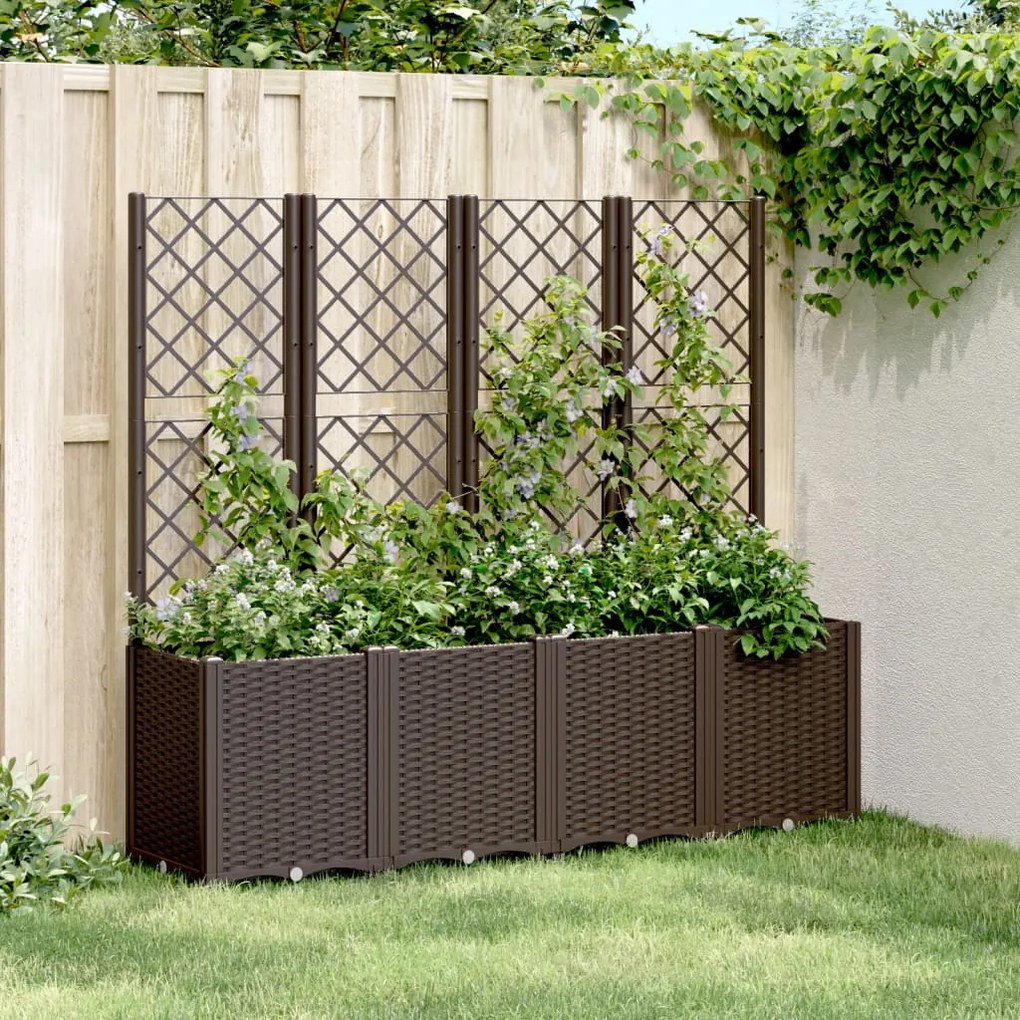 vidaXL Vaso/floreira de jardim c/ treliça 160x40x140 cm PP castanho