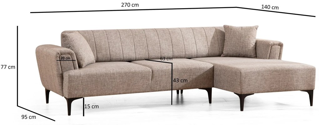 Sofá-Cama de Canto Hamlet – Castanho Claro – 270x140 cm