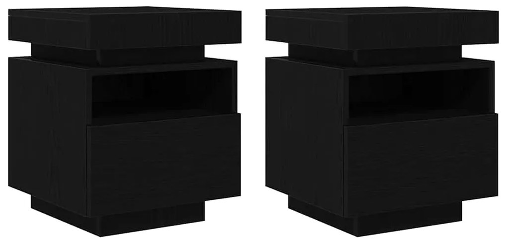 Mesa de cabeceira vidaXL com luzes LED 2 pcs Carvalho preto 40x39x48,5