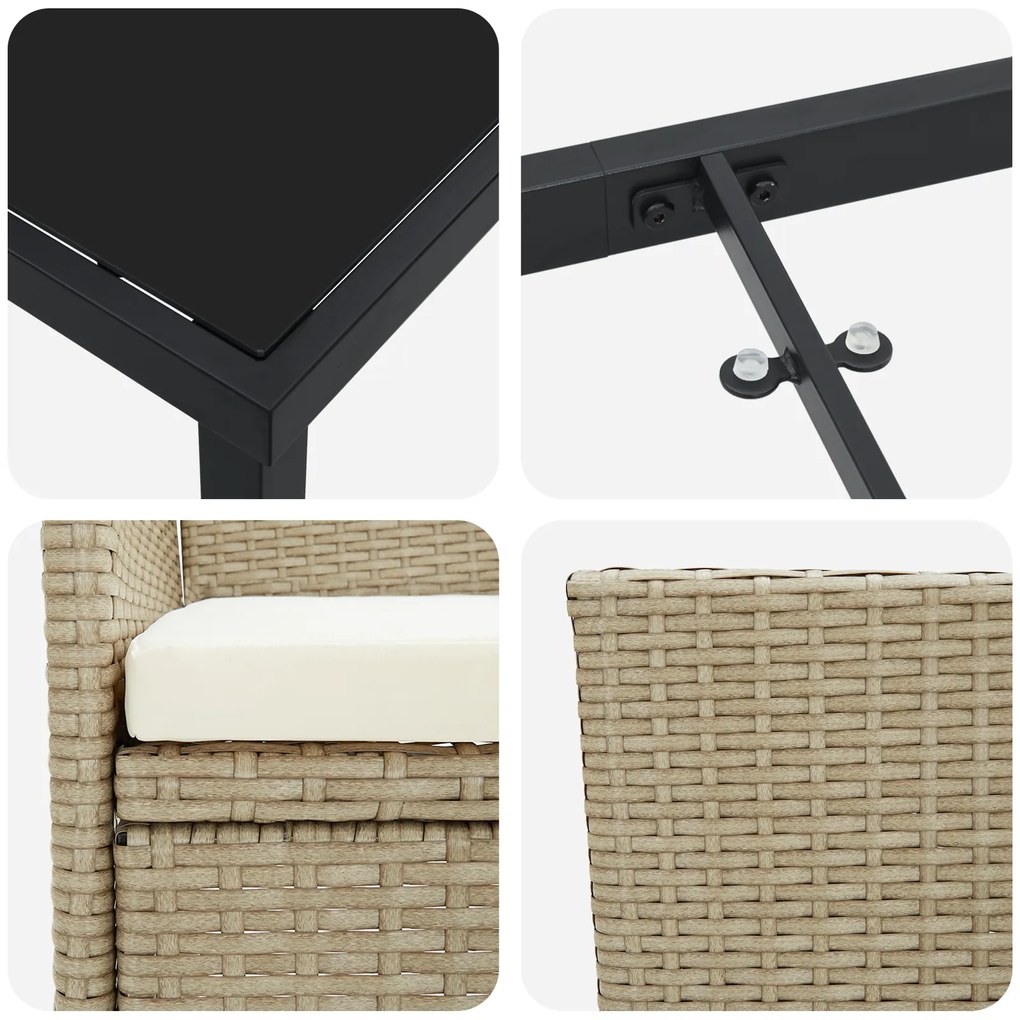 Conjunto de Jantar de Jardim 9 Peças Bege Rattan Poliéster