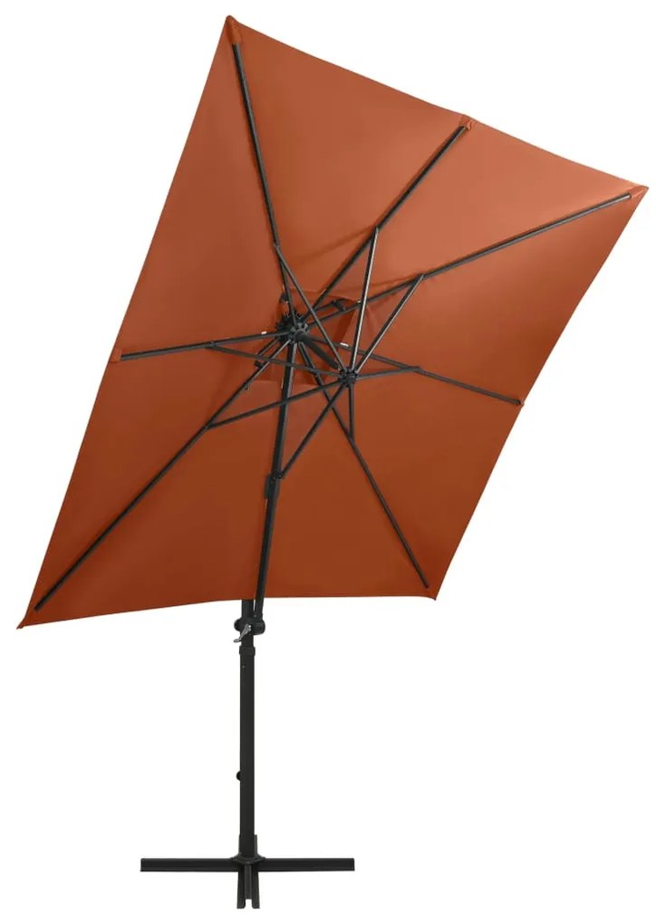 Guarda-sol jardim cantilever poste/luzes LED 250 cm terracotta