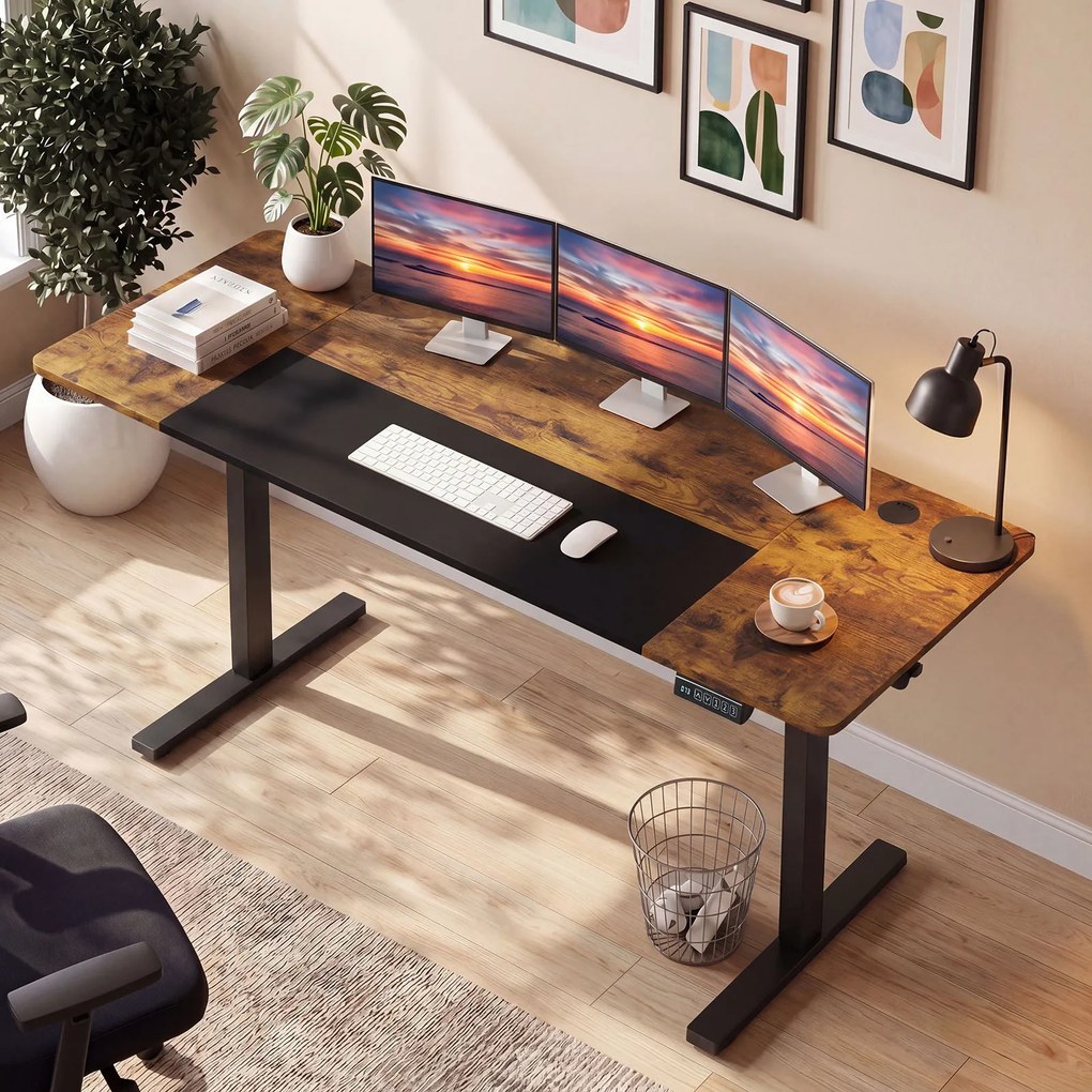 Secretária Elevatória Elétrica, 160 x 60 x 72-118 cm, 3 Alturas Memorizáveis, Castanho