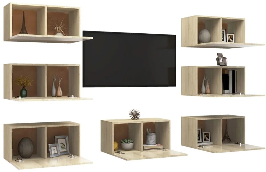 Móveis de TV 7 pcs 30,5x30x60 cm contraplacado carvalho sonoma