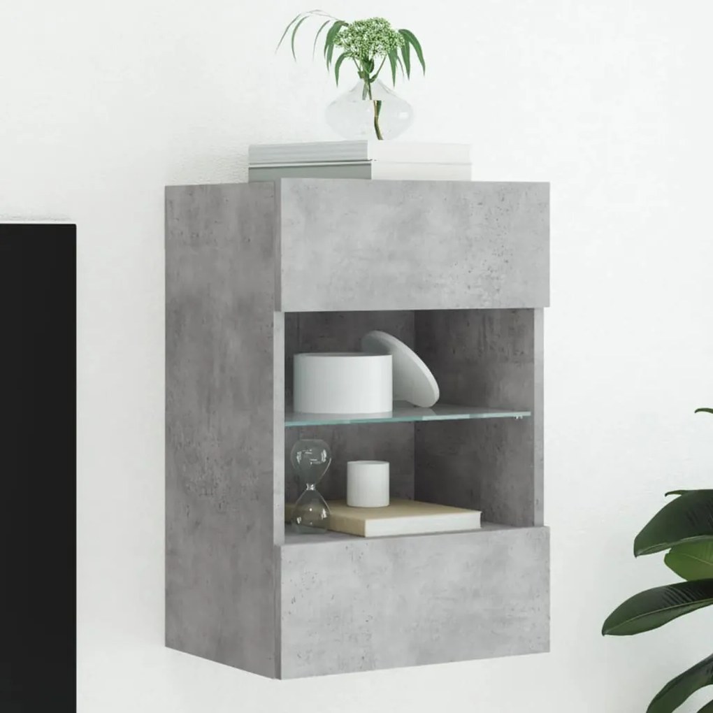 vidaXL Móvel de parede p/ TV c/ luzes LED 40x30x60,5 cm cinza cimento