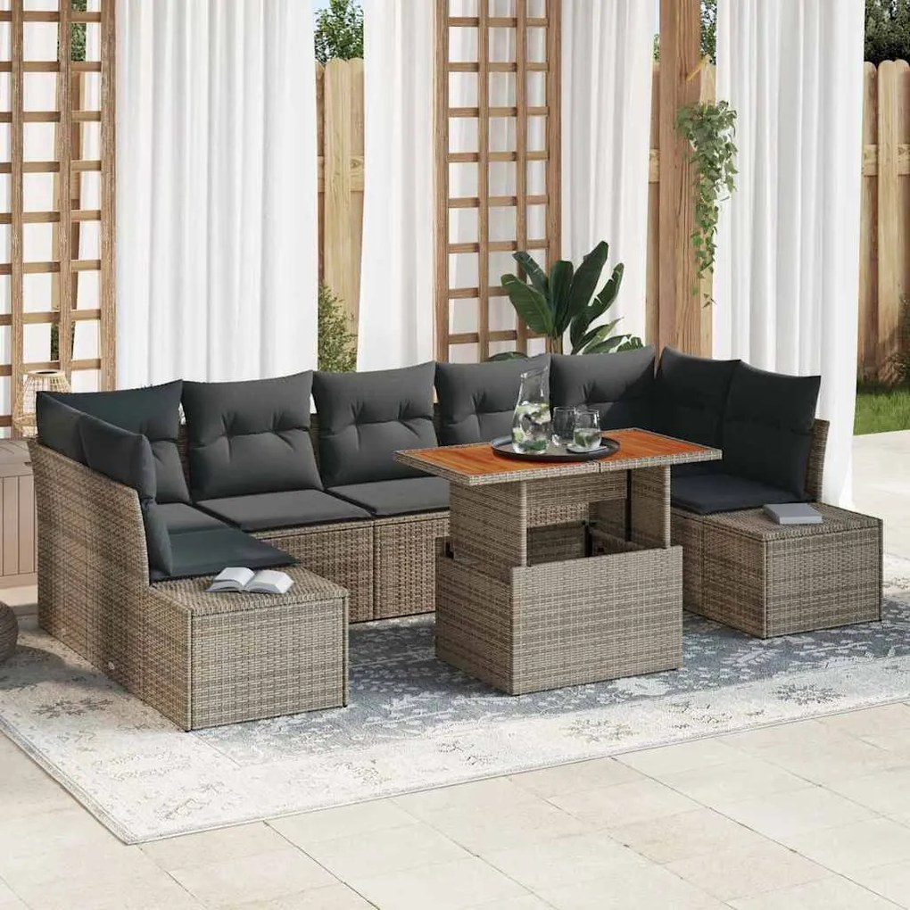 vidaXL Conjunto de Jantar de Jardim de 8 Peças com Almofadas Cinza