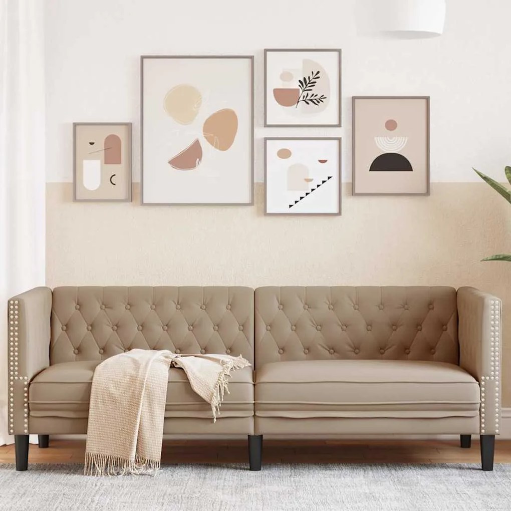 vidaXL Sofá chesterfield 3 lugares couro artificial cappuccino