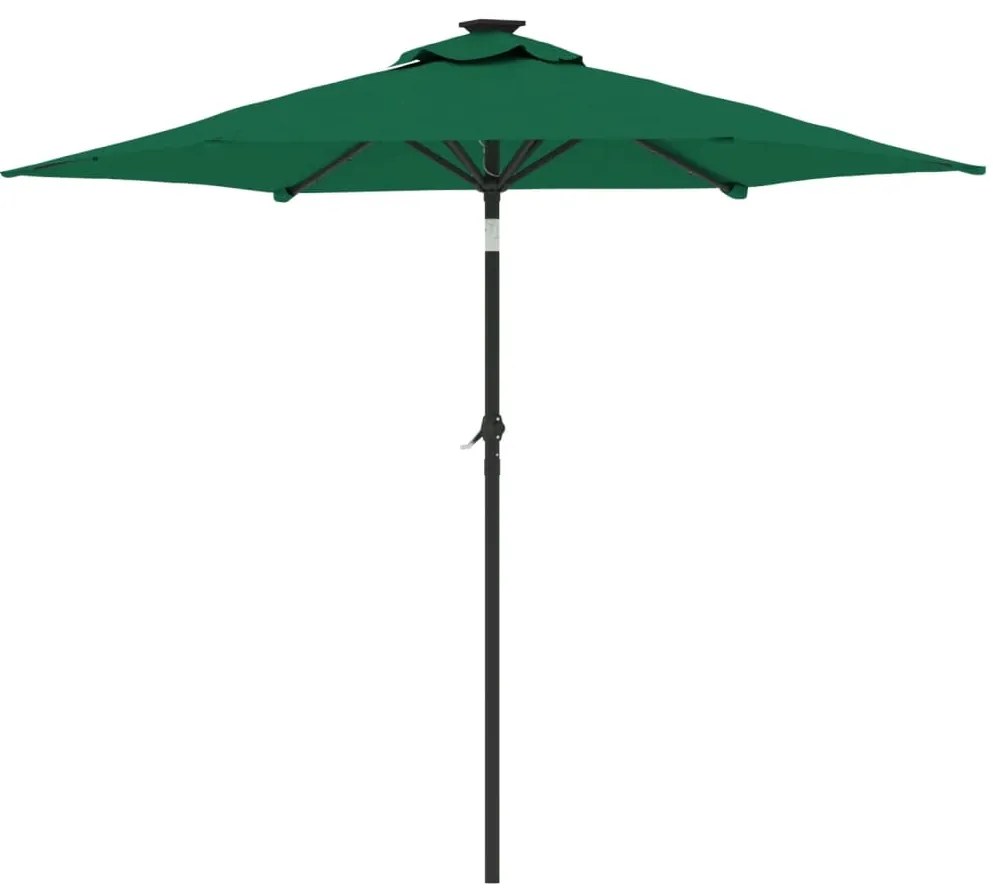 Guarda-sol jardim c/ LEDs e poste de aço 225x225x212 cm verde