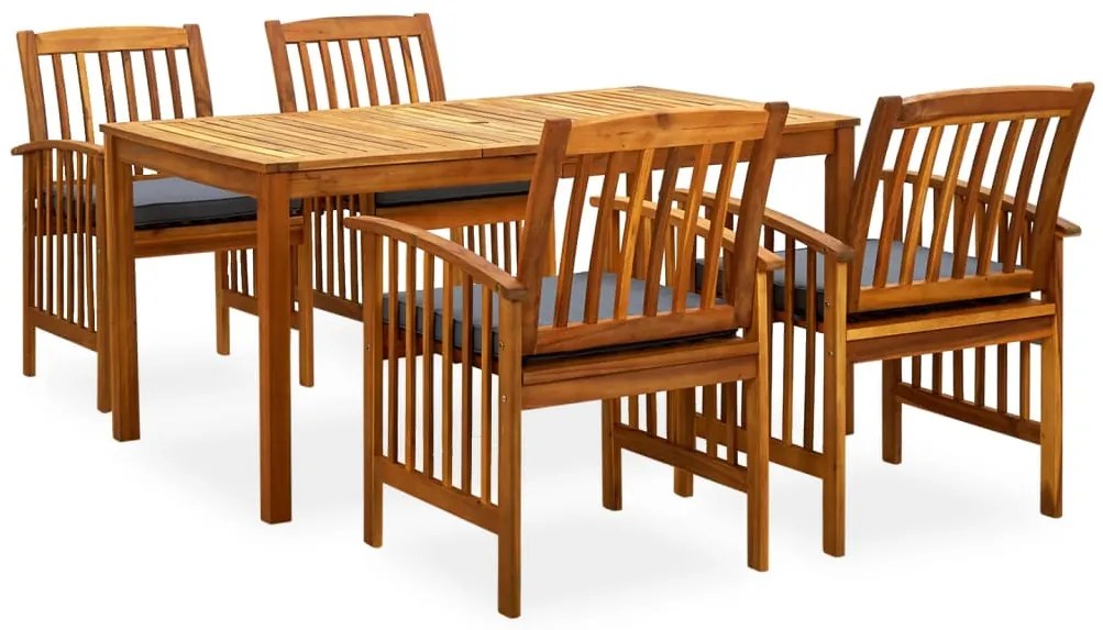 5 pcs conjunto de jantar p/ jardim c/ almofadões acácia maciça
