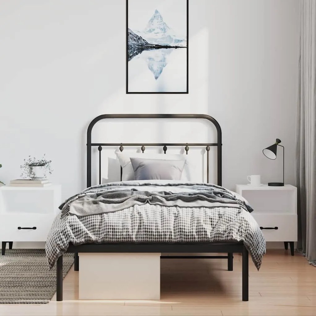 Estrutura de cama com cabeceira 100x190 cm metal preto