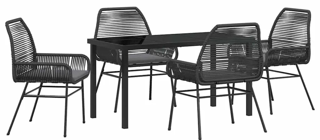 Conjunto de Jantar de Jardim 5 Peças com Almofadas Pretas em Rattan Si