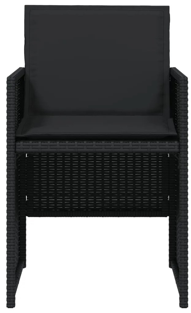 5 pcs conjunto de jantar p/ jardim c/ almofadões vime PE preto