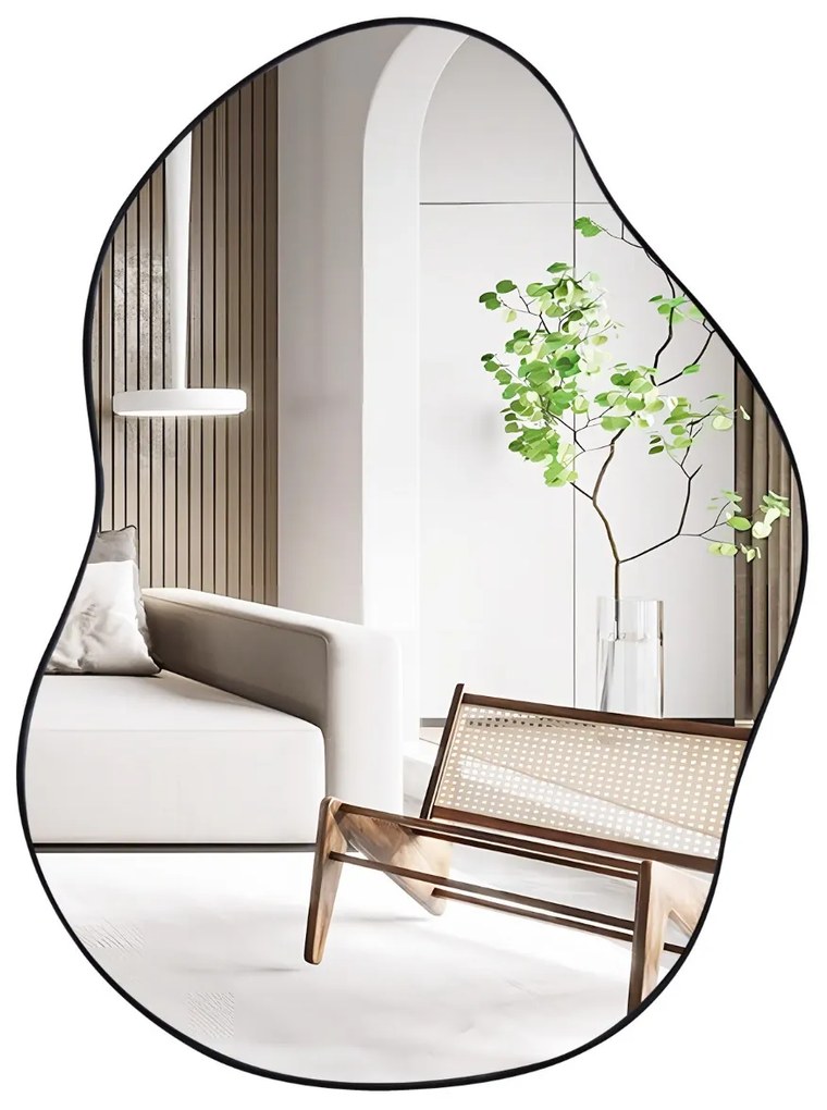 Espelho de parede assimétrico com suporte premium de forma irregular 78 x 56,5 cm Preto