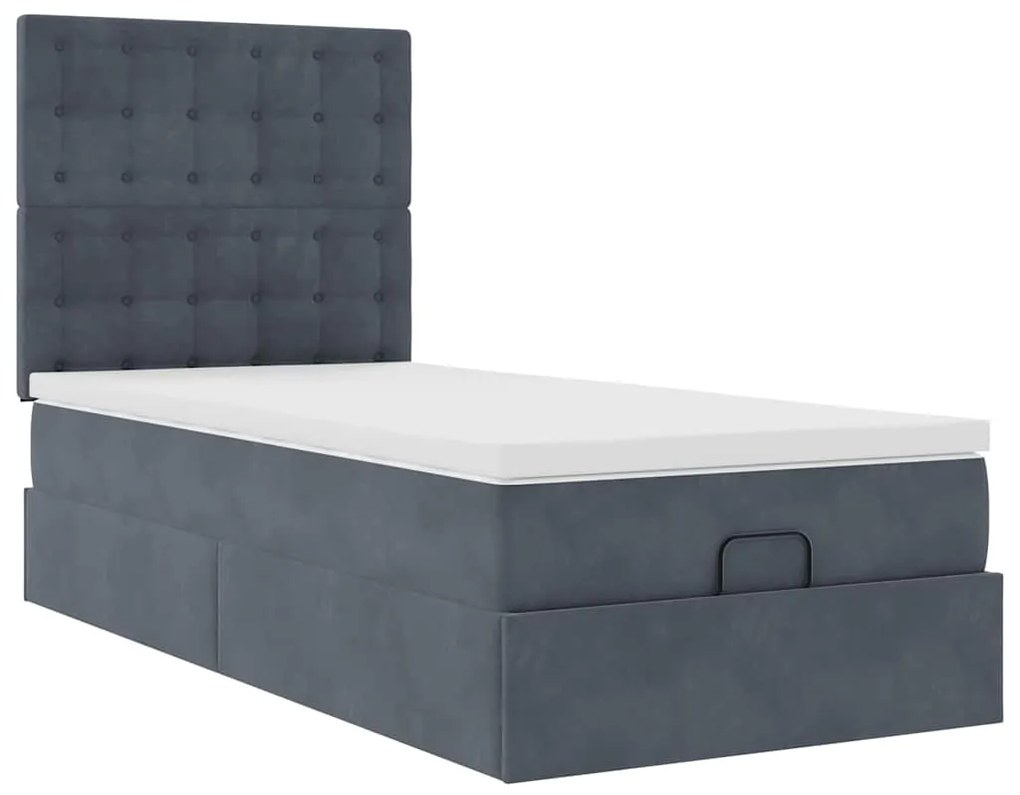 Estrutura cama otomana colchões 90x190cm veludo cinzento escuro