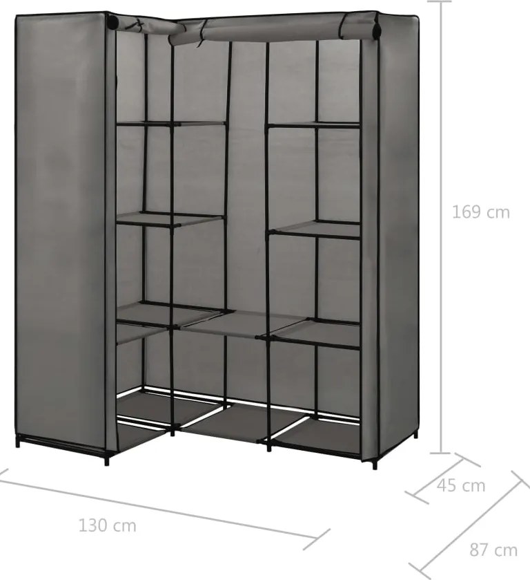 Roupeiro de canto 130x87x169 cm cinzento