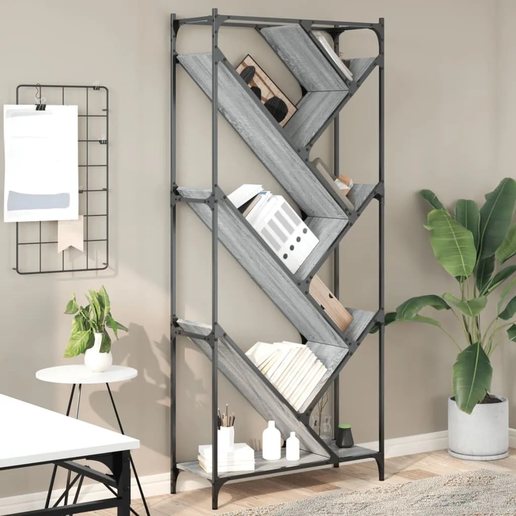 vidaXL Estante 79x30x180 cm derivados de madeira e metal cinza sonoma