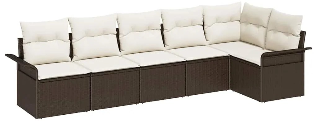 Conjunto de Sofás de Jardim de 6 Peças com Almofadas Castanho Rattan P