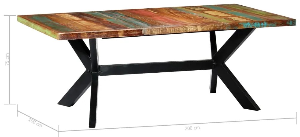 Mesa de jantar 200x100x75 cm madeira recuperada maciça