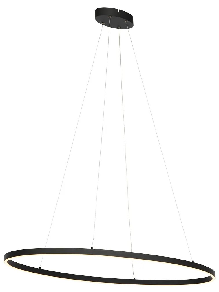 Candeeiro de suspensão design oval preto com LED regulável em 3 níveis - Ovallo
