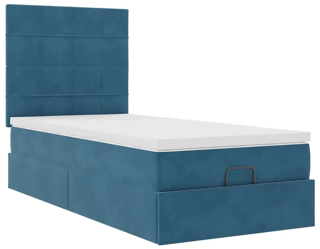 Estrutura cama otomana com colchões azul escuro 90x190cm veludo