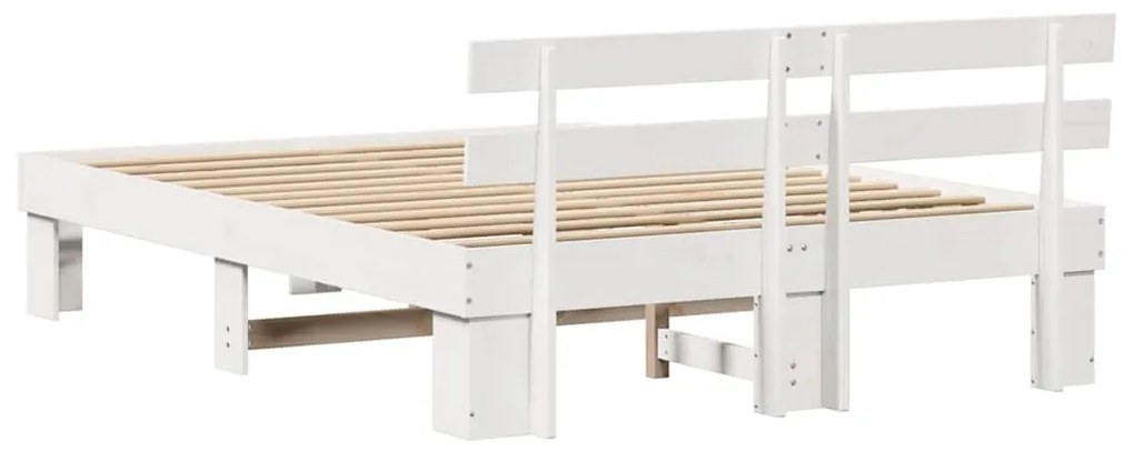 Estrado de Cama com Cabeceira Branco 140x200 cm Madeira Sólida Pinho