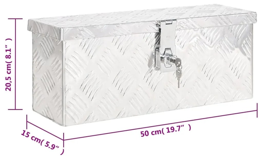 Caixa de arrumação 50x15x20,5 cm alumínio prateado