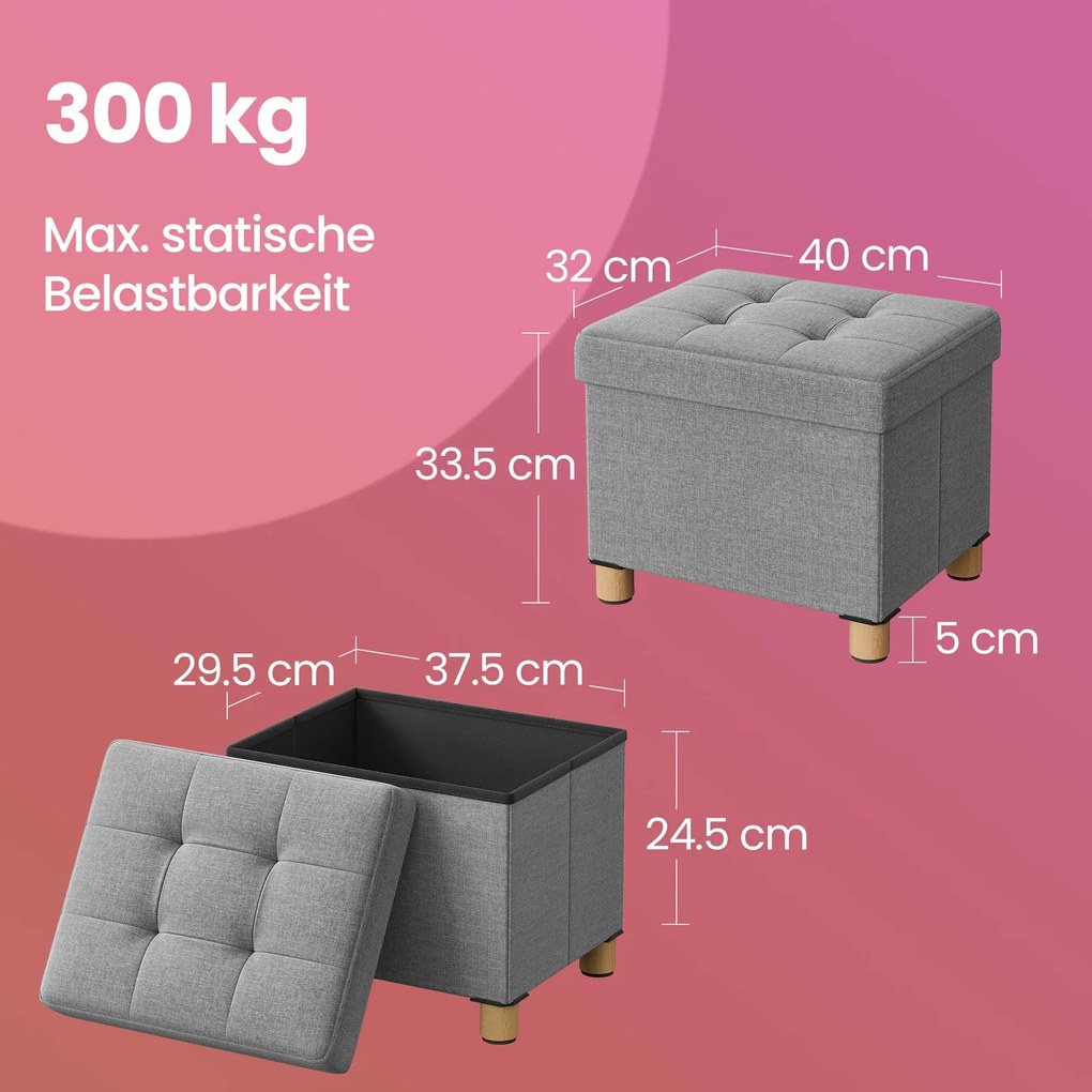 Banco de linho elegante com espaço de arrumação 32 x 40 x 33,5 cm cinzento escuro
