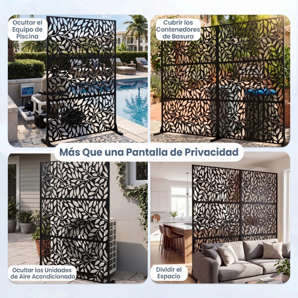 Biombo de Privacidade Exterior, 121 x 40 x 183 cm, Base Independente, Preto