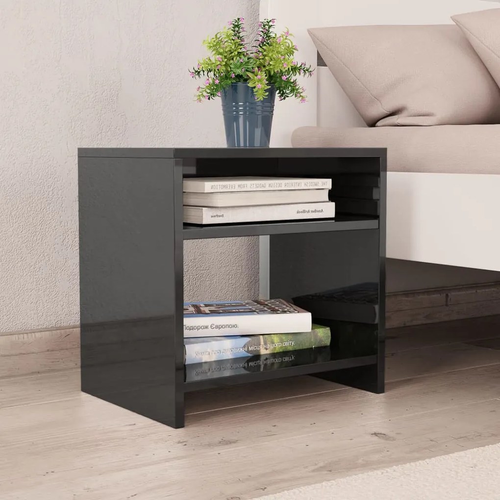 vidaXL Mesa-de-cabeceira 40x30x40 cm aglomerado preto brilhante