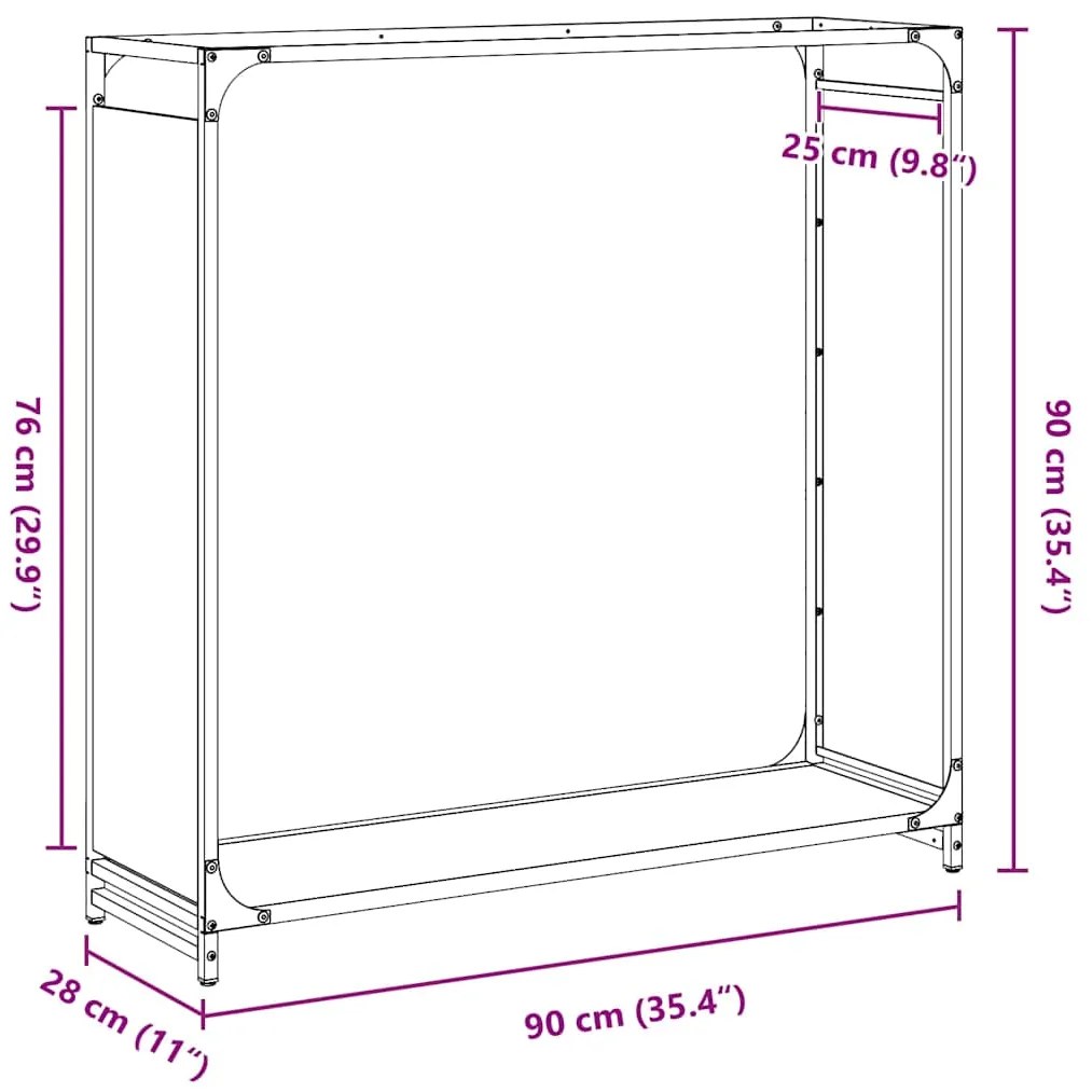 Suporte para lenha 90x28x90 cm aço laminado a frio antracite