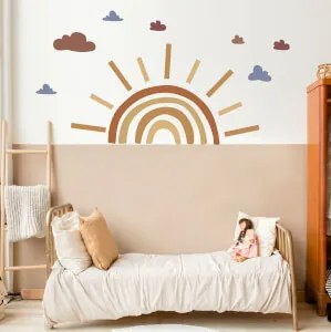 Autocolante de parede para quarto de criança – Arco-íris solar boho