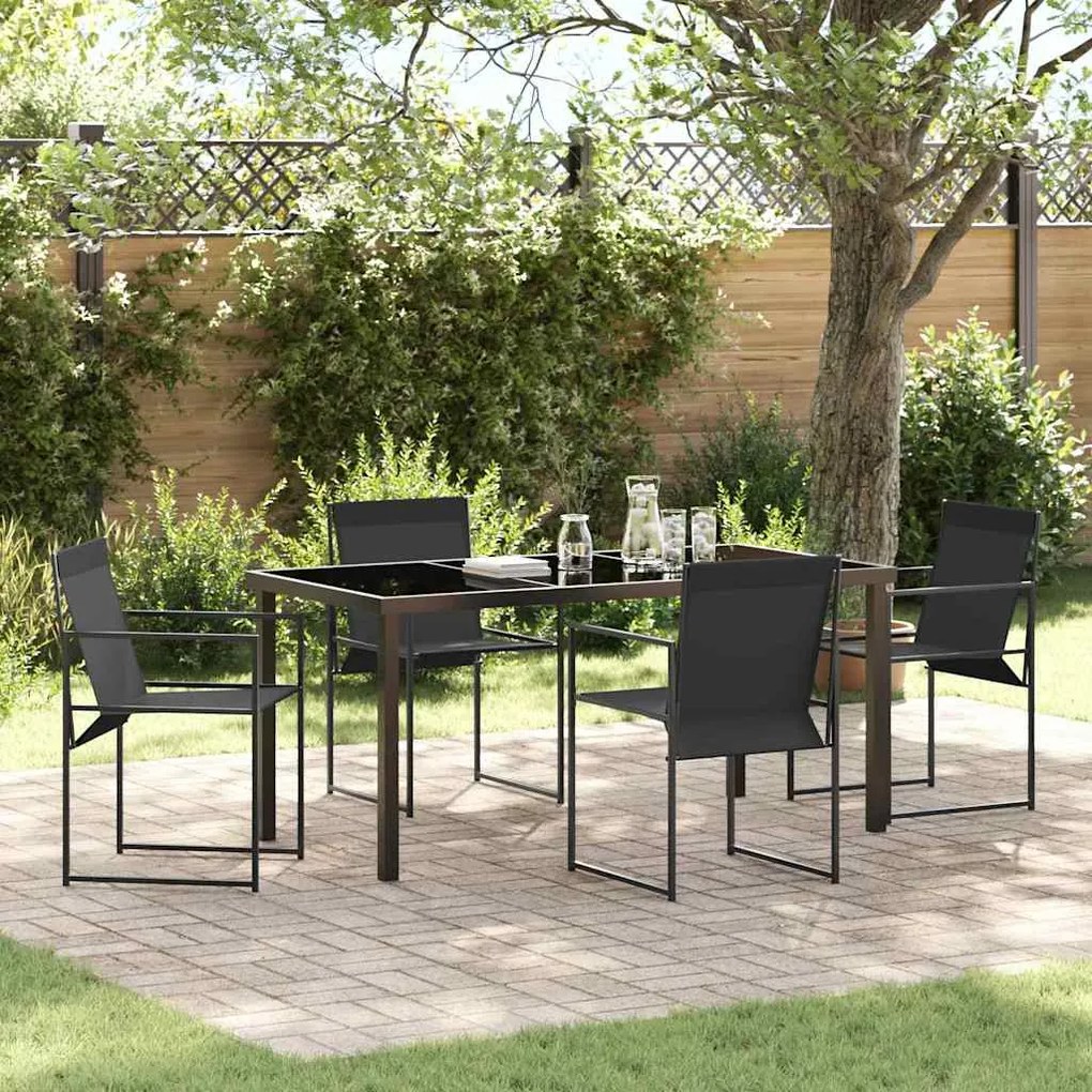vidaXL Conjunto de Jantar para Jardim de 5 Peças - Preto, Textilene e Aço