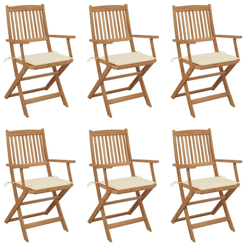vidaXL Cadeiras de jardim dobráveis c/ almofadões 6 pcs acácia maciça