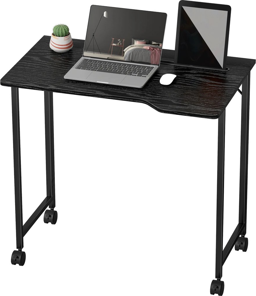 Secretária de Computador Dobrável, 80 x 52 x 75 cm, Rodas com Travão, Preto