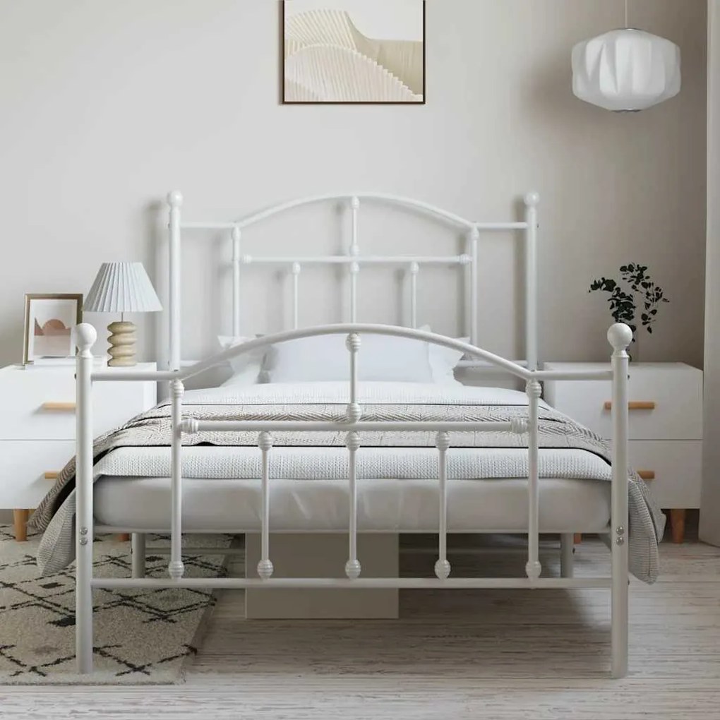 Estrutura de cama com cabeceira e pés 100x190 cm metal branco
