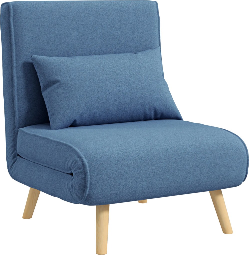 Poltrona conversível 3 em 1: poltrona-cama de 1 lugar com encosto de 5 posições, em tecido com almofada, azul