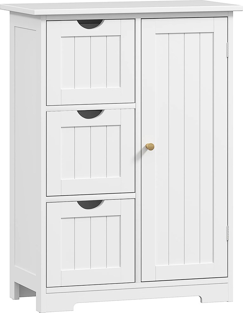 HOMCOM Armário de banheiro, Cômoda de banheiro, 3 gavetas, prateleira, MDF, Branco | Aosom Portugal