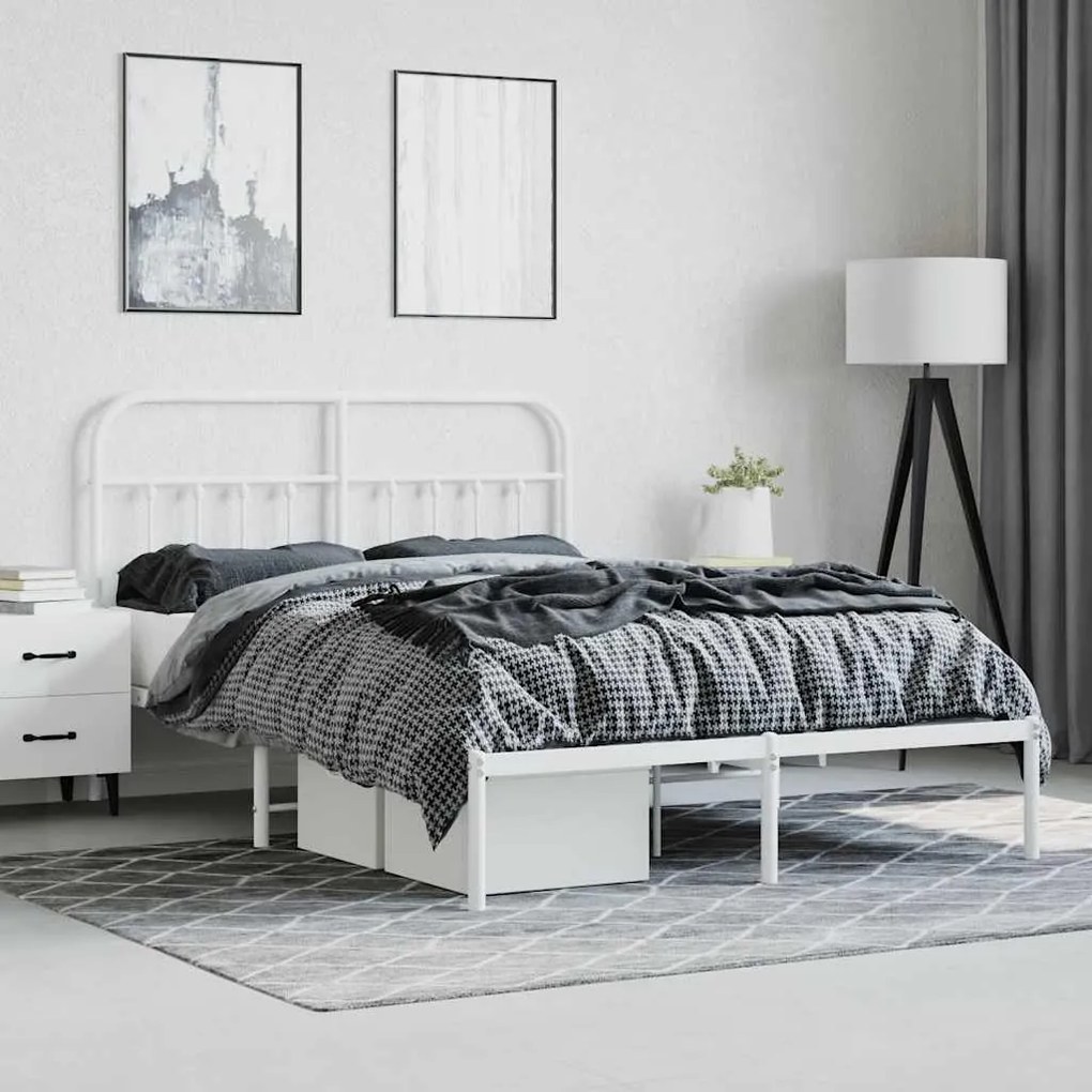 Estrutura de cama com cabeceira 150x200 cm metal branco